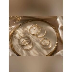 Luxury Set Of 3 Gold Rhinestone Hoop Earrings In 3 Trendy Oversized Sizes